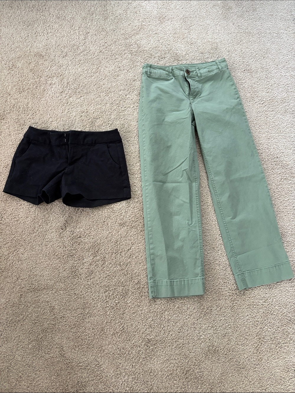 Old Navy Sage Green Pants and Black Shorts Duo